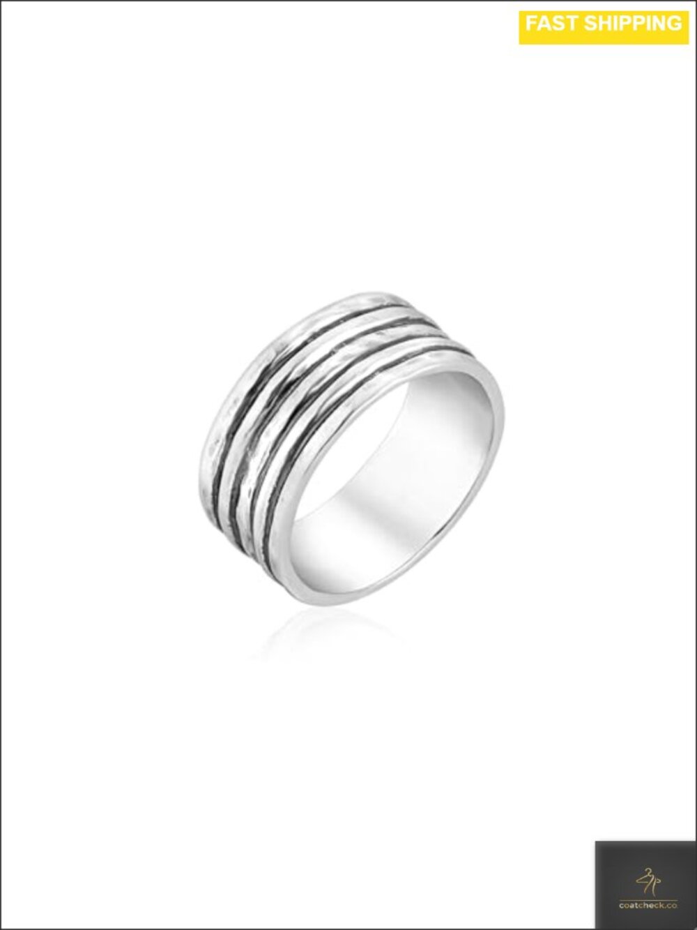 Solid 925 Sterling Silver Ribbed Band Ring Wide Textured Statement